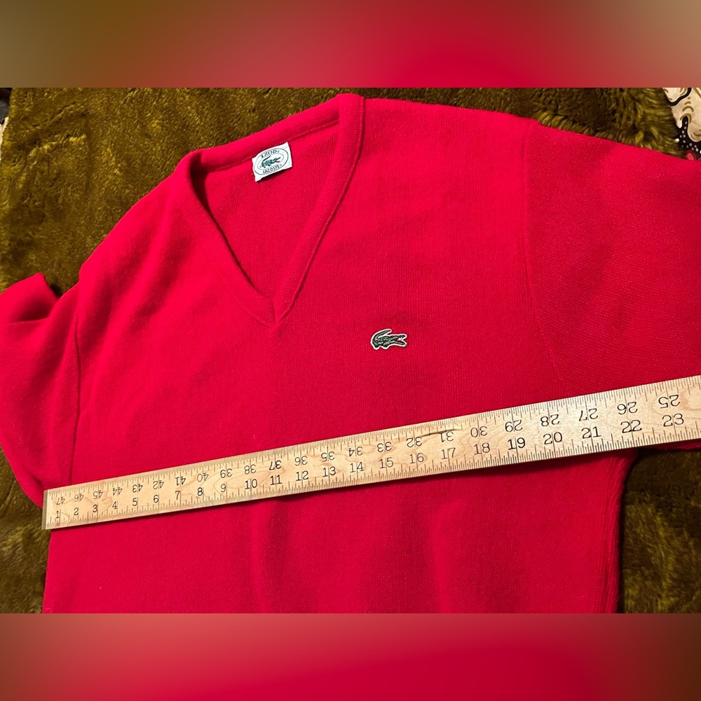 Vintage Lacoste V-neck Wool Sweater French Red Mens Size L Made in USA - Picture 5 of 7